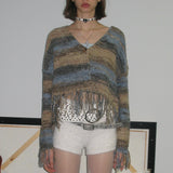 Striped Fringed Cardigan