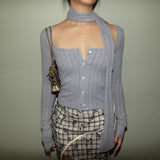 Square-neck long sleeve with scarf