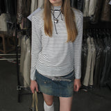 White Striped Mid-high Collar Long Sleeve