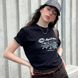 1786 April Day Graphic Basic T-Shirt / Black