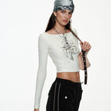 Rhinestone Lace-Up Long Sleeve