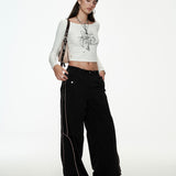 Rhinestone Lace-Up Long Sleeve