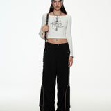 Rhinestone Lace-Up Long Sleeve