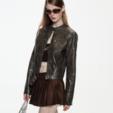 Suede Mini Pleated Skirt With Lace Pettipant