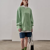 Loose Fit Ribbed Crewneck Sweatshirt / Green