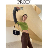 Button Down Crop Top Long Sleeve / Green