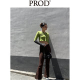 Button Down Crop Top Long Sleeve / Green