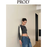 Button Down Crop Top Long Sleeve / Dark Gray