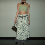 Green Floral Pattern Half-slip Skirt