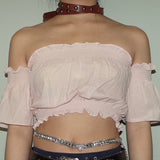 Pink Puff-Sleeve Off-the-Shoulder Top