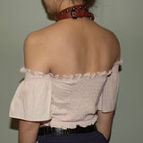 Pink Puff-Sleeve Off-the-Shoulder Top