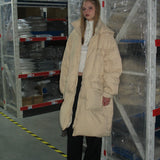 Beige Hooded Long Down Jacket