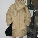 Khaki Down Jacket with Scarf