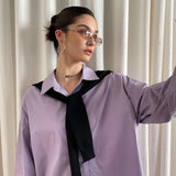 Oversized Plain Long Sleeve Blouse / Purple