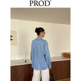 Loose Fit Pointed Collared Long Sleeve Blouse / Light Blue