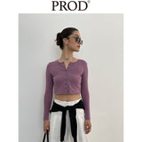 Button Down Crop Top Long Sleeve / Mauve