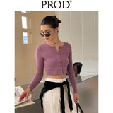 Button Down Crop Top Long Sleeve / Mauve