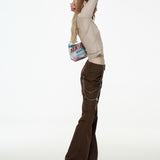 Button Cargo Flare Pants