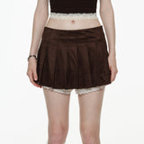 Suede Mini Pleated Skirt With Lace Pettipant