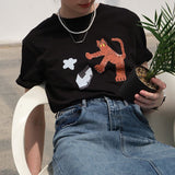 Tiger House Graphic Basic Short Sleeve T-Shirt / Black