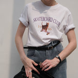 1986 Skateboard Club - Cat Basic Short Sleeve T-Shirt / White