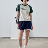 Slim fit Raglan Prodbldg Short Sleeve T-Shirt / Beige & Forest Green