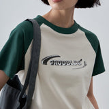 Slim fit Raglan Prodbldg Short Sleeve T-Shirt / Beige & Forest Green
