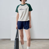 Slim fit Raglan Prodbldg Short Sleeve T-Shirt / Beige & Forest Green