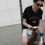 1986 Skateboard Club - Cat Graphic Basic Short Sleeve T-Shirt / Black