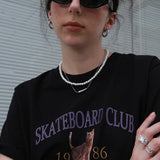 1986 Skateboard Club - Cat Graphic Basic Short Sleeve T-Shirt / Black