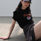 Rose Flower Graphic Basic T-Shirt / Black