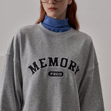 Loose Fit Memory Letters Embroidered Crewneck Sweatshirt / Melange Grey