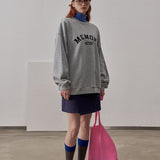 Loose Fit Memory Letters Embroidered Crewneck Sweatshirt / Melange Grey