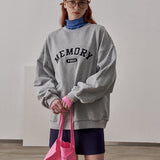 Loose Fit Memory Letters Embroidered Crewneck Sweatshirt / Melange Grey