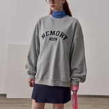 Loose Fit Memory Letters Embroidered Crewneck Sweatshirt / Melange Grey