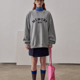 Loose Fit Memory Letters Embroidered Crewneck Sweatshirt / Melange Grey