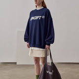 Loose Fit Concept Plush Embroidered Sweatshirt / Navy Blue