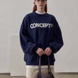 Loose Fit Concept Plush Embroidered Sweatshirt / Navy Blue