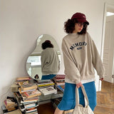 Loose Fit Memory Letters Embroidered Crewneck Sweatshirt / Beige