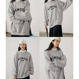 Loose Fit Memory Letters Embroidered Crewneck Sweatshirt / Melange Grey