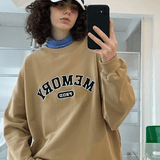 Loose Fit Memory Letters Embroidered Crewneck Sweatshirt / Mustard Yellow