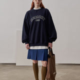 Loose Fit Memory Letters Embroidered Crewneck Sweatshirt / Navy Blue