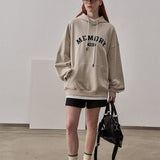 Loose Fit Memory Letters Embroidered Hoodie / Beige