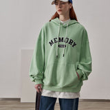Loose Fit Memory Letters Embroidered Hoodie / Honeydew Green