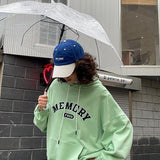 Loose Fit Memory Letters Embroidered Hoodie / Honeydew Green