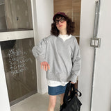 Loose Fit Ribbed Crewneck Sweatshirt / Melange Gray