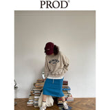 Loose Fit Memory Letters Embroidered Crewneck Sweatshirt / Beige