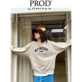 Loose Fit Memory Letters Embroidered Crewneck Sweatshirt / Beige