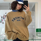 Loose Fit Memory Letters Embroidered Crewneck Sweatshirt / Mustard Yellow