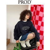 Loose Fit Memory Letters Embroidered Crewneck Sweatshirt / Navy Blue